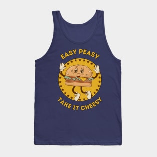 Easy peasy take it cheesy - cute and funny burger pun for food vibes Tank Top